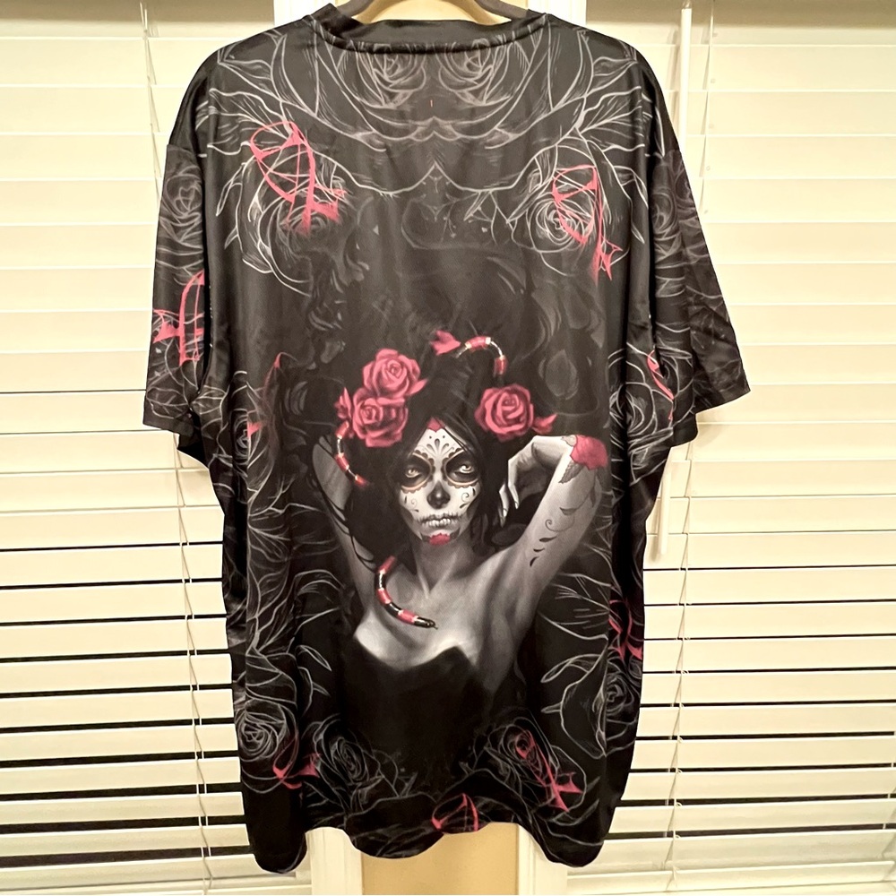 Breast Cancer Awareness Day Of The Dead Graphic Short Sleeve Shirt - Picture 2 of 5